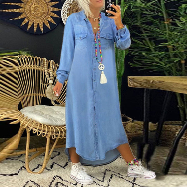 Sofia™ | Long-sleeved Maxi Dress in Denim