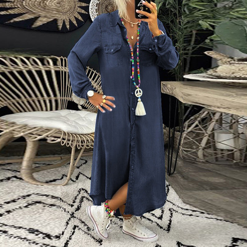 Sofia™ | Long-sleeved Maxi Dress in Denim