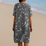 NOÉMIE | Robe grise à fleurs blanches