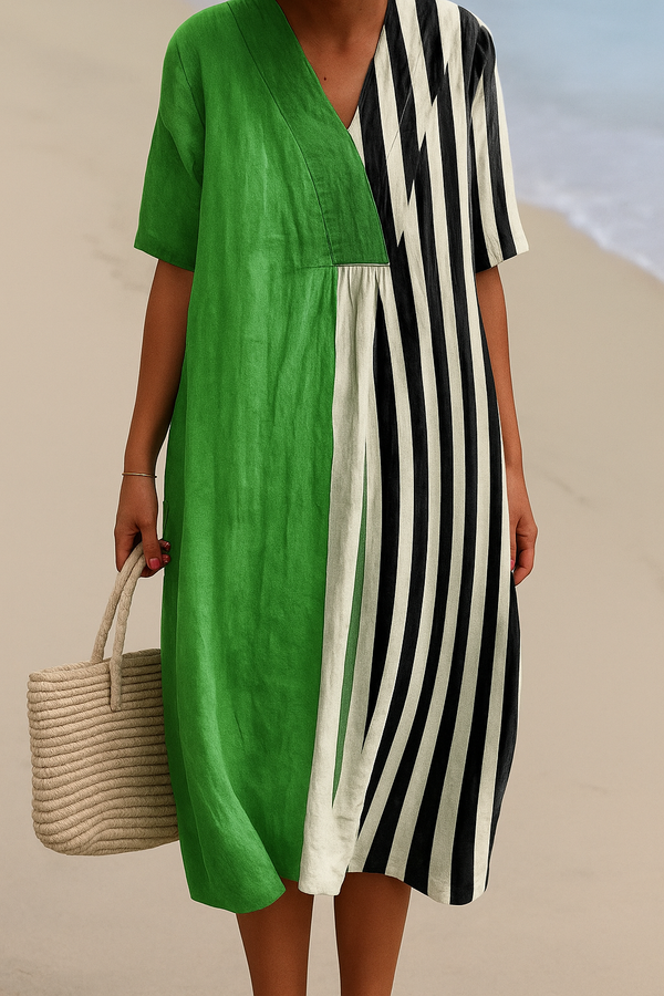 Iris | Robe vert vif à rayures noires