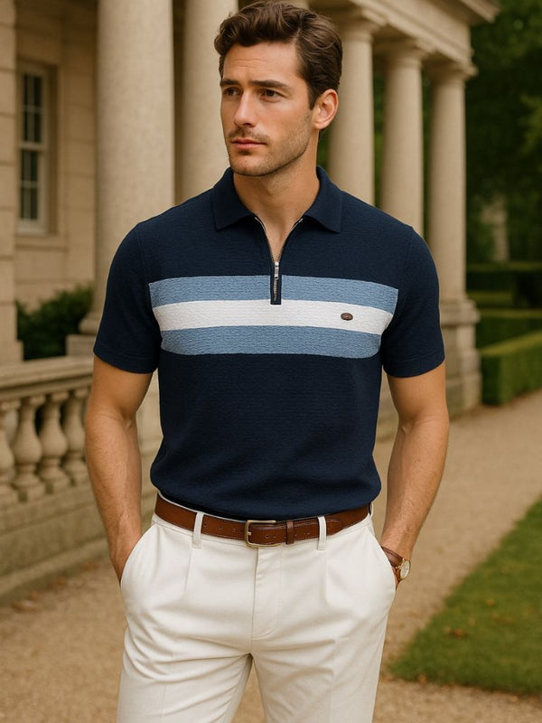 Classic Fit Quarter Zip Business Casual Short Sleeves Polo - Covent & Co