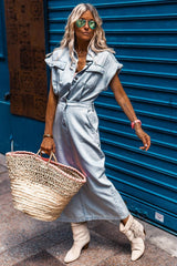 Sofia® | Elegant Denim Dress with Short Batwing Sleeves