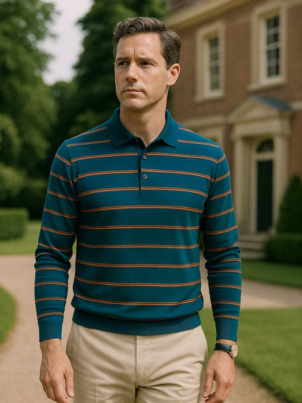 Navy Sunset Striped Polo - Covent & Co